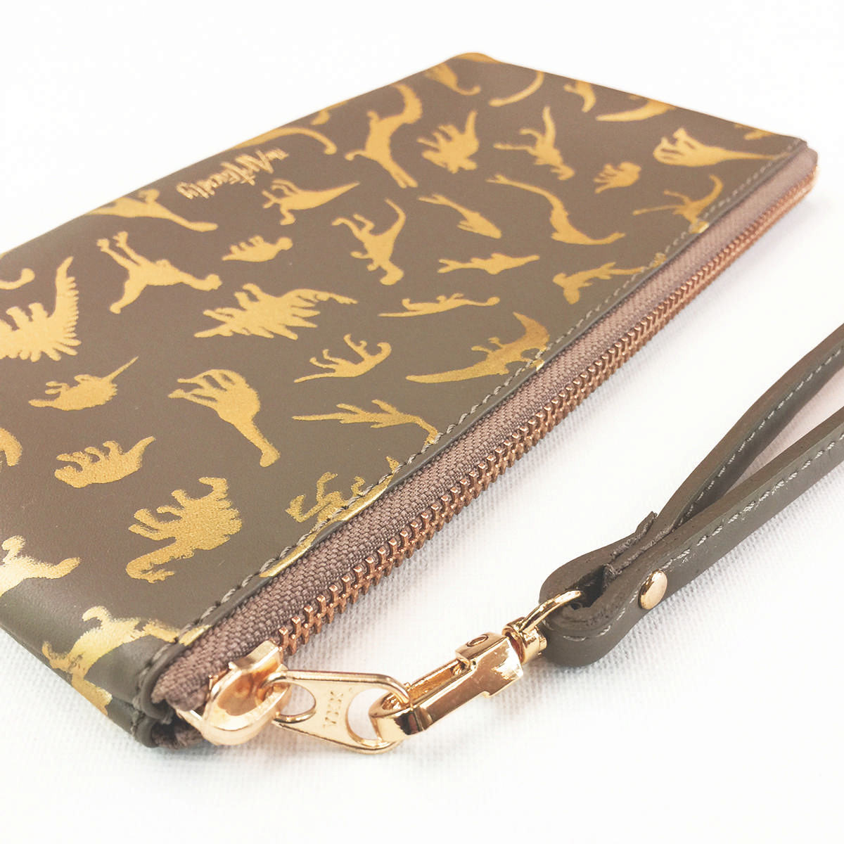 Dino Leather Wristlet Clutch - Matte Gold on Stone